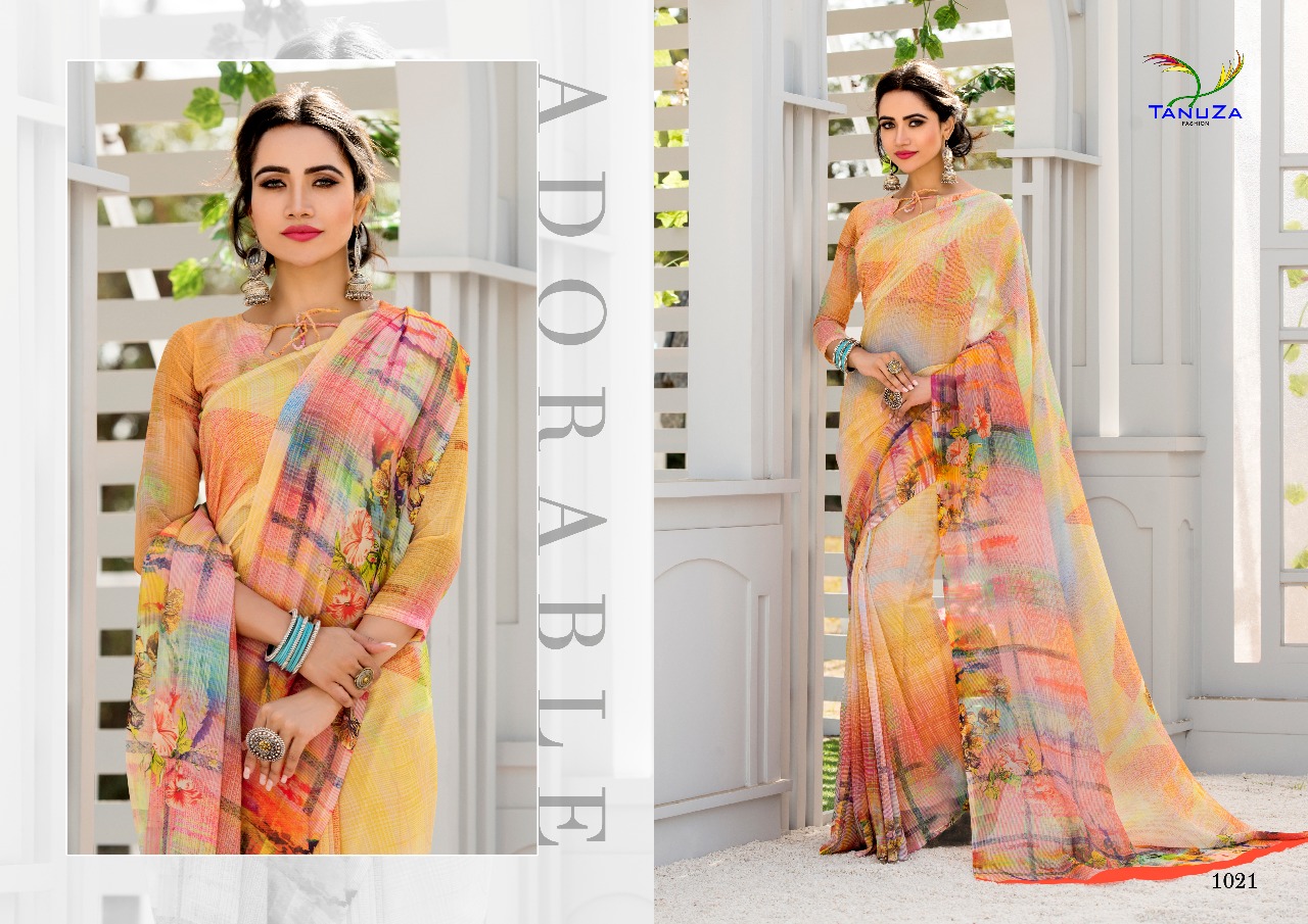 Kisu By Tanuza Fashion 1011 To 1021 Series Indian Traditional Wear Collection Beautiful Stylish Fancy Colorful Party Wear & Occasional Wear Georgette Digital Printed Sarees At Wholesale Price