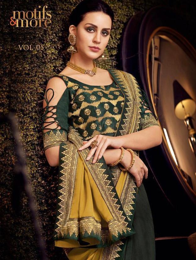 M & M Vol-5 By Motifs & More 10501 To 10515 Series Indian Traditional Wear Collection Beautiful Stylish Fancy Colorful Party Wear & Occasional Wear Fancy Embroidered Sarees At Wholesale Price