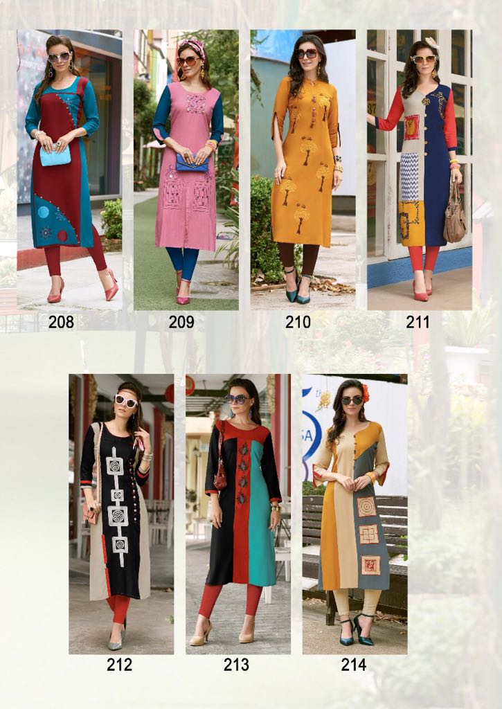 Maahi Vol-2 By Diksha Creation 201 To 214 Series Beautiful Stylish Fancy Colorful Casual Wear & Ethnic Wear & Ready To Wear Rayon Embroidered Kurtis At Wholesale Price