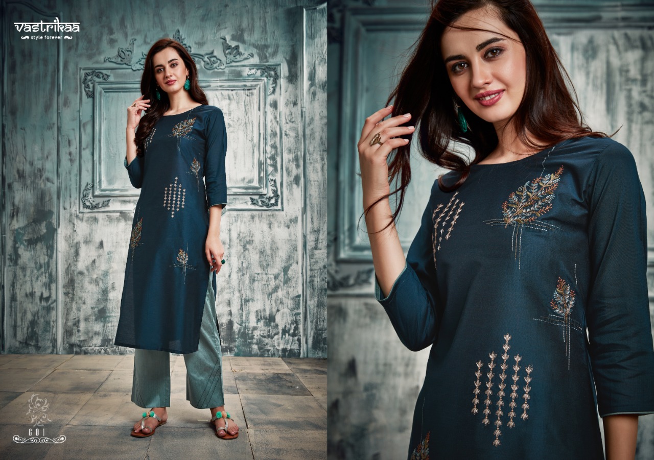 Majesty By Vastrikaa 601 To 606 Series Stylish Fancy Colorful Collection Casual Wear & Ethnic Wear Handloom Chanderi Silk With Two Tone Embroidery Kurtis At Wholesale Price