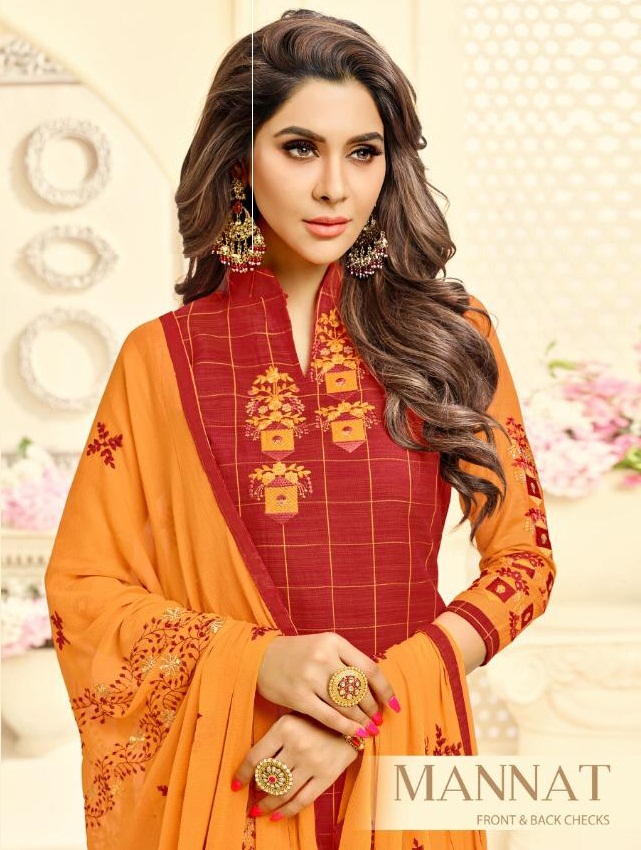 Mannat By Raghav Royals 14001 To 14012 Series Designer Suits Beautiful Stylish Fancy Colorful Party Wear & Occasional Wear South Silk Chekcs With Fancy Work Embroidery Dresses At Wholesale Price