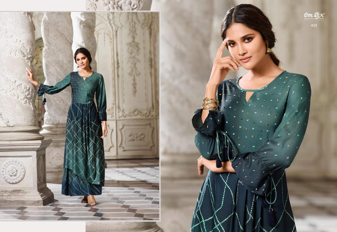 Maulika By Om Tex 411 To 416 Series Beautiful Stylish Colorful Fancy Party Wear & Ethnic Wear & Ready To Wear Rexon Digital Printed Kurtis At Wholesale Price