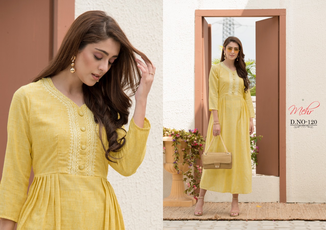 Mehr Vol-5 By Mugdha 119 To 124 Series Beautiful Stylish Fancy Colorful Casual Wear & Ethnic Wear & Ready To Wear Linen / Rayon / South Cotton Kurtis At Wholesale Price