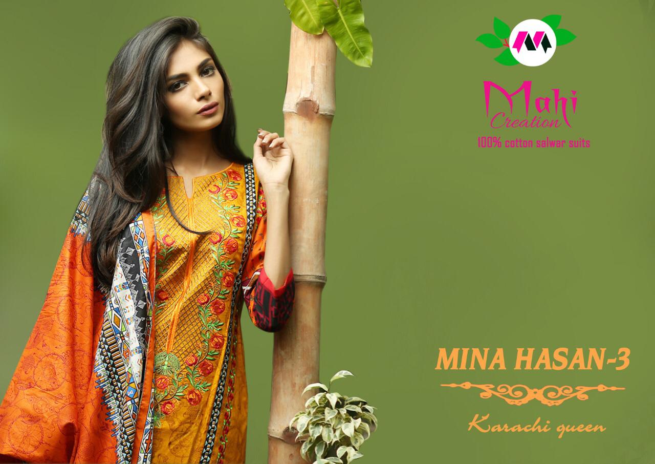 Mina Hasan Vol-3 By Mahi Creation 7201 To 7210 Series Designer Suits Beautiful Stylish Fancy Colorful Party Wear & Ethnic Wear Pure Cotton Printed Dresses At Wholesale Price