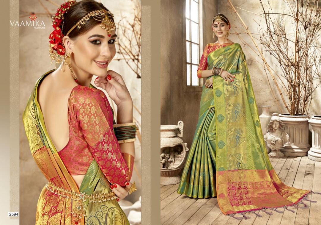 Monshika Silk By Vaamika Fashion 2591 To 2598 Series Designer Beautiful Wedding Collection Colorful Fancy Party Wear & Occasional Wear Silk Sarees At Wholesale Price