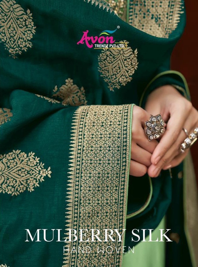 Mulberry Silk Hand Woven By Avon Trendz 851 To 857 Series Beautiful Suits Stylish Colorful Fancy Casual Wear & Ethnic Wear Satin Georgette With Embroidery Dresses At Wholesale Price
