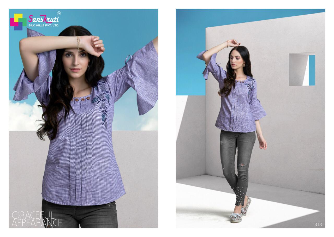 Nakshi By Sanskruti Silk Mills 318 To 323 Series Beautiful Stylish Fancy Colorful Casual Wear & Ethnic Wear & Ready To Wear Pure Cotton Embroidery Tops At Wholesale Price