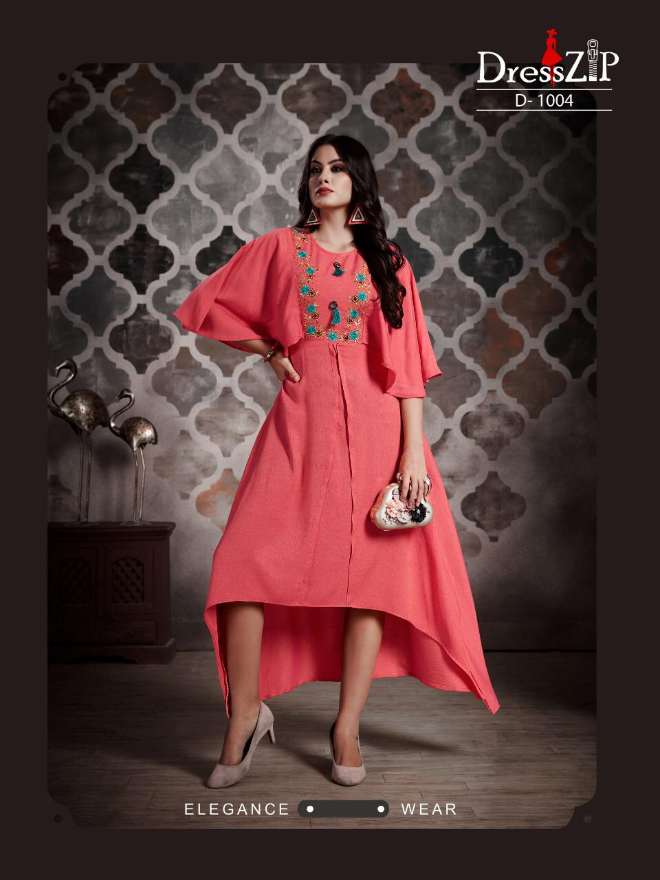 Only For You By Dress Zip 1001 To 1006 Series Beautiful Colorful Stylish Fancy Casual Wear & Ethnic Wear & Ready To Wear Two Tone Rayon Embroidered Printed Kurtis At Wholesale Price