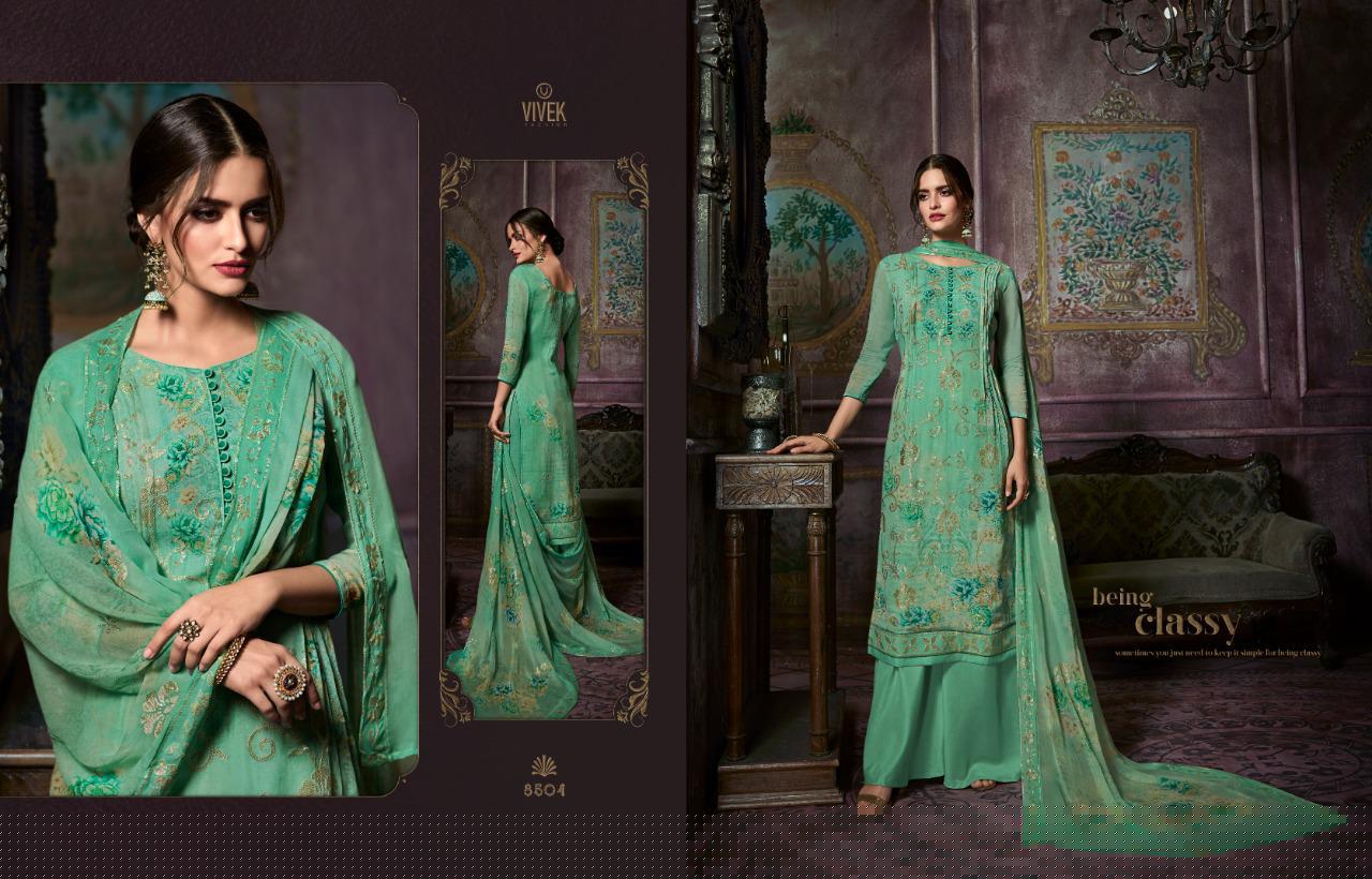 Parina Vol-3 By Vivek Fashion 8801 To 8808 Series Suits Collection Beautiful Stylish Fancy Colorful Casual Wear & Ethnic Wear Pure Viscose Georgette Digital Printed With Embroidery Work Dresses At Wholesale Price