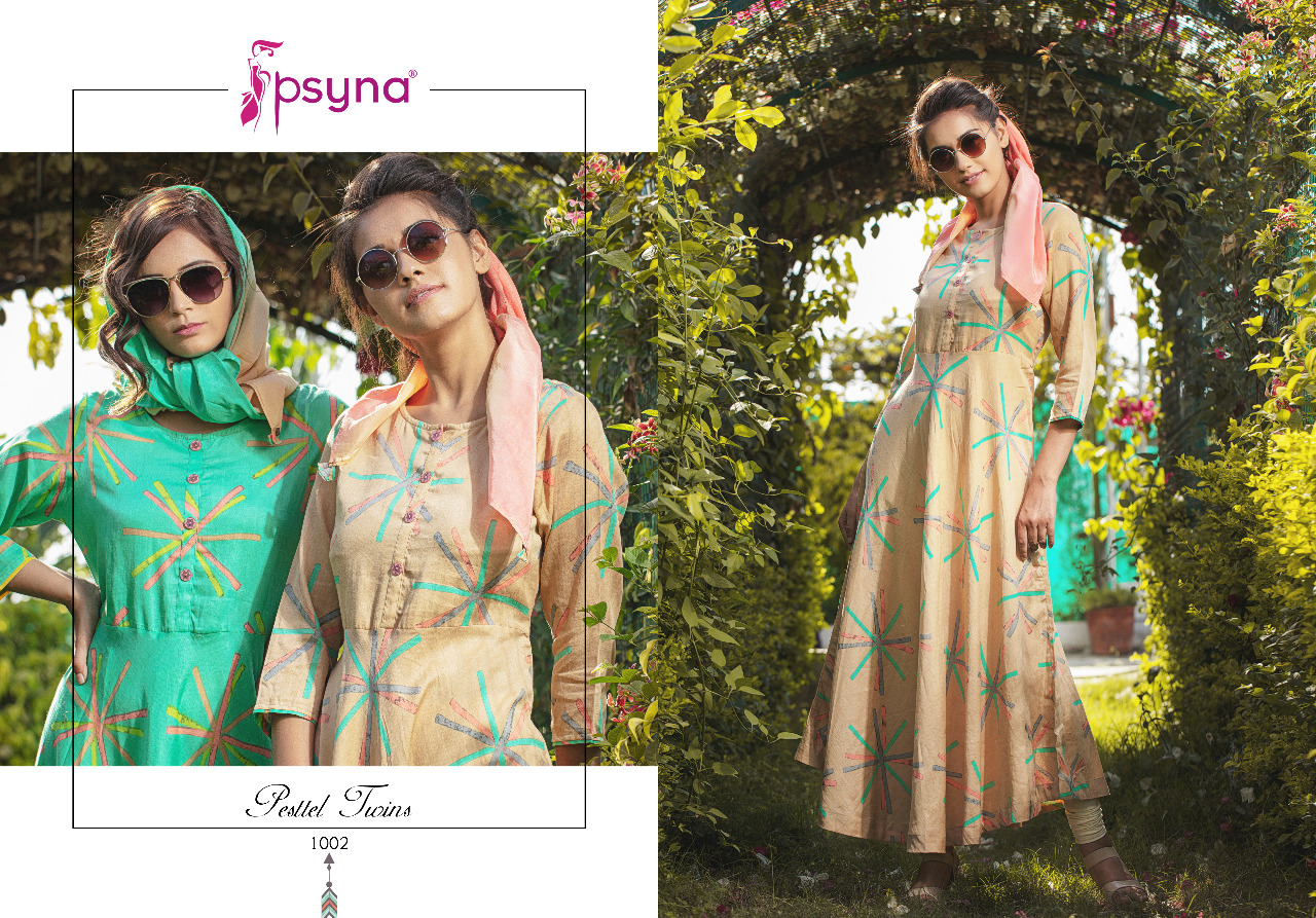 Pastel Twins By Psyna 1001 To 1008 Series Beautiful Stylish Fancy Colorful Casual Wear & Ethnic Wear Ready To Wear Cotton Satin Kurtis At Wholesale Price