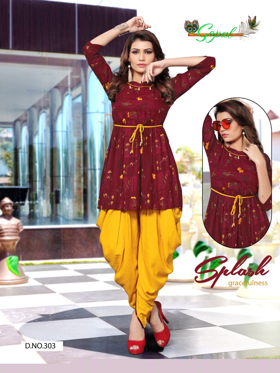 Patola Vol-3 By Gopal 301 To 308 Series Beautiful Colorful Stylish Fancy Casual Wear & Ethnic Wear & Ready To Wear Pure Rayon Printed Kurtis & Dhotis At Wholesale Price