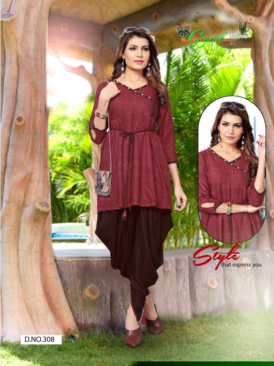 Patola Vol-3 By Gopal 301 To 308 Series Beautiful Colorful Stylish Fancy Casual Wear & Ethnic Wear & Ready To Wear Pure Rayon Printed Kurtis & Dhotis At Wholesale Price