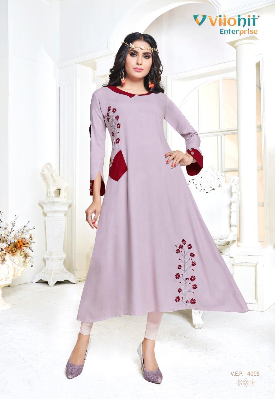Payal Vol-4 By Vilohit Enterprise 4001 To 4007 Series Indian Traditional Wear Collection Beautiful Stylish Fancy Colorful Party Wear & Occasional Wear Heavy Rayon Printed Kurtis At Wholesale Price