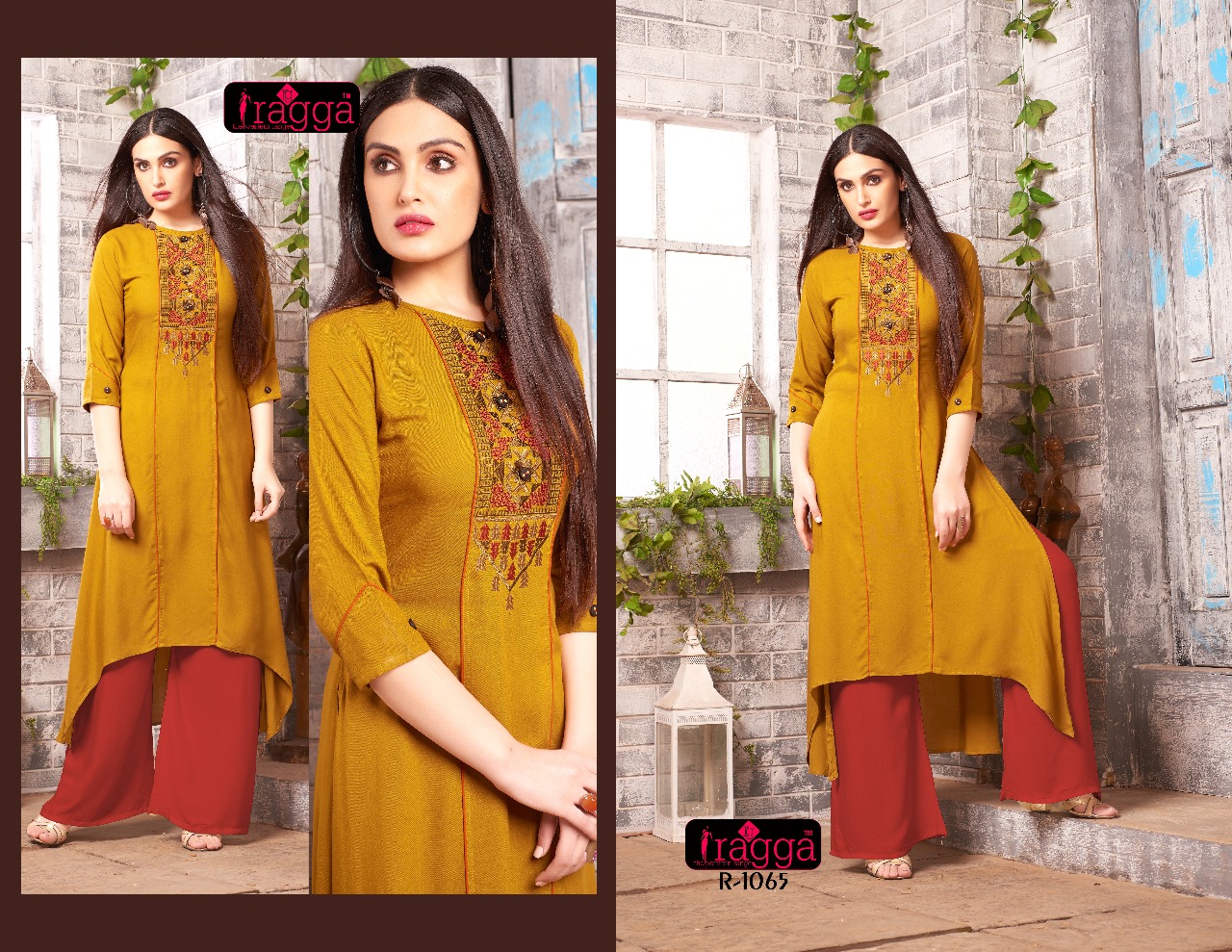 Plazo Point By Ragga 1065 To 1068 Series Beautiful Stylish Colorful Fancy Party Wear & Ethnic Wear & Ready To Wear Rayon Embroidered Kurtis & Palazzos At Wholesale Price