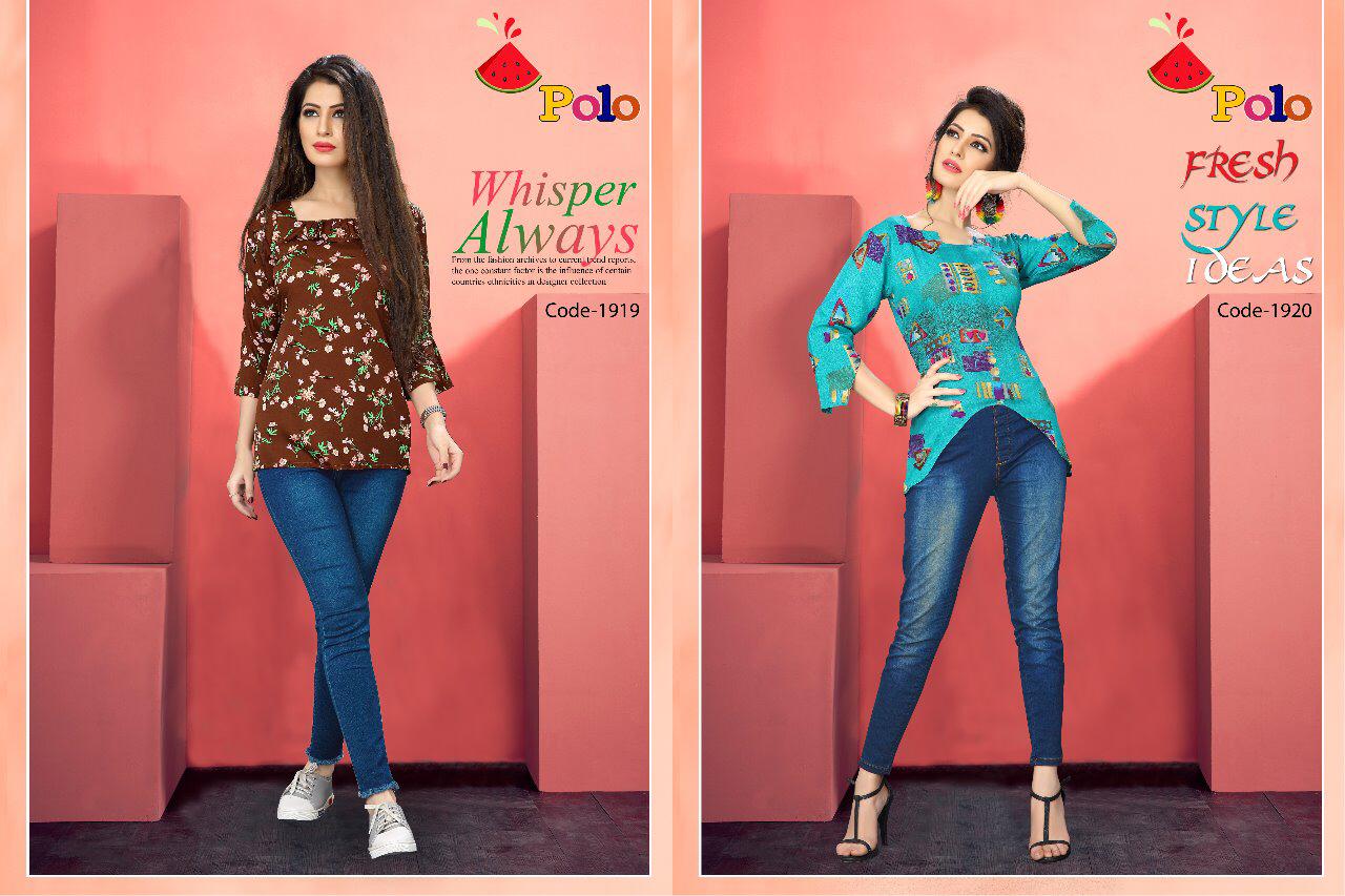 Polo By Watermelon 1901 To 1920 Series Beautiful Colorful Stylish Fancy Casual Wear & Ethnic Wear & Ready To Wear Crepe Print Kurtis At Wholesale Price