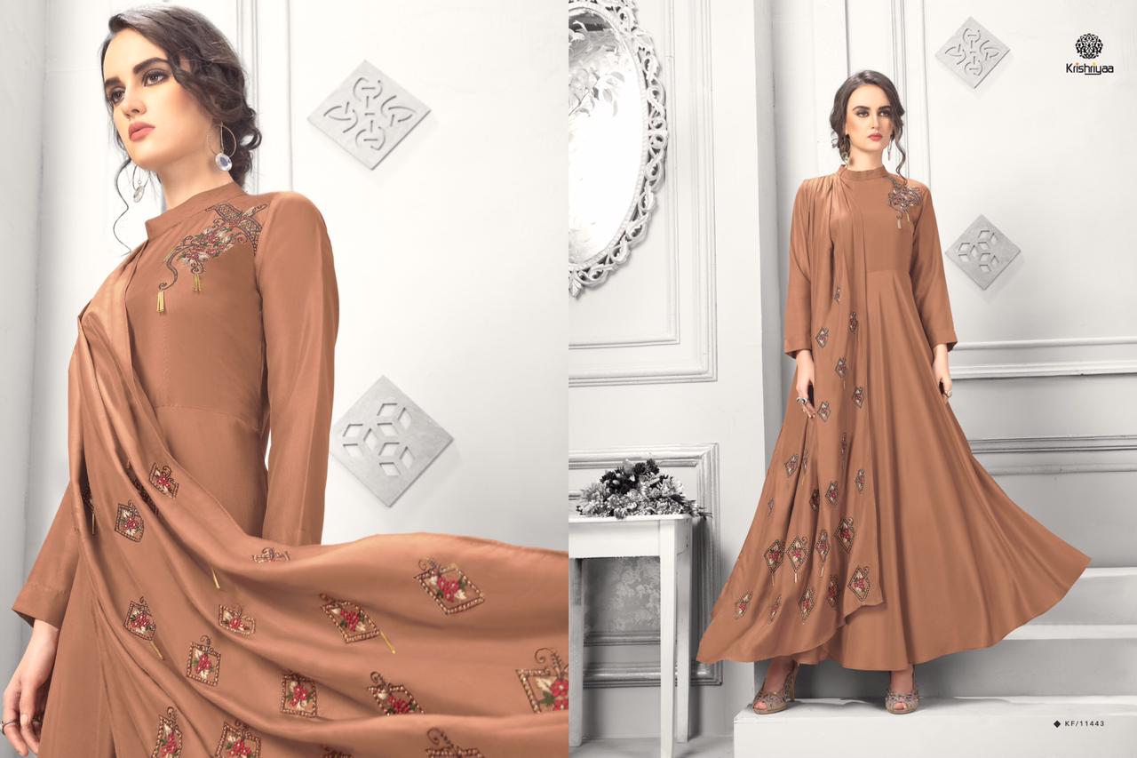 Posh Vol-7 By Krishriyaa 11441 To 11445 Series Beautiful Stylish Fancy Colorful Casual Wear & Ethnic Wear Maslin Crepe Kurtis At Wholesale Price