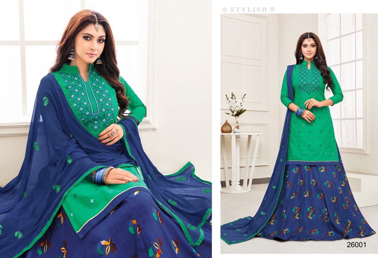 Queen Vol-4 By Kapil Tex 26001 To 26012 Series Designer Sharara Suits Beautiful Stylish Fancy Colorful Party Wear & Ethnic Wear Cotton Slub Work Dresses At Wholesale Price
