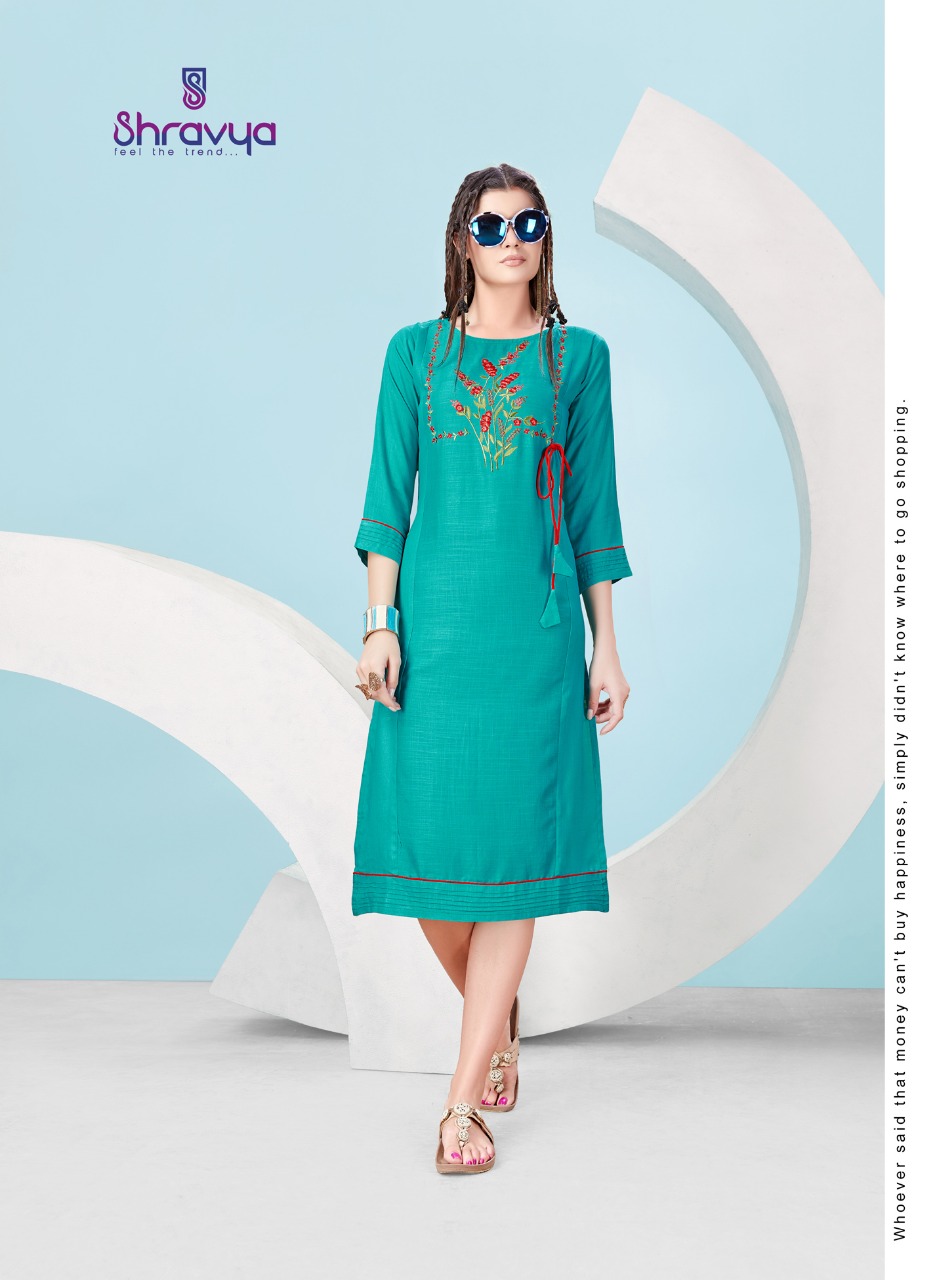 Raag By Shravya Fashion 1001 To 1008 Series Beautiful Stylish Colorful Fancy Party Wear & Ethnic Wear & Ready To Wear Rayon Slub Embroidered Kurtis At Wholesale Price