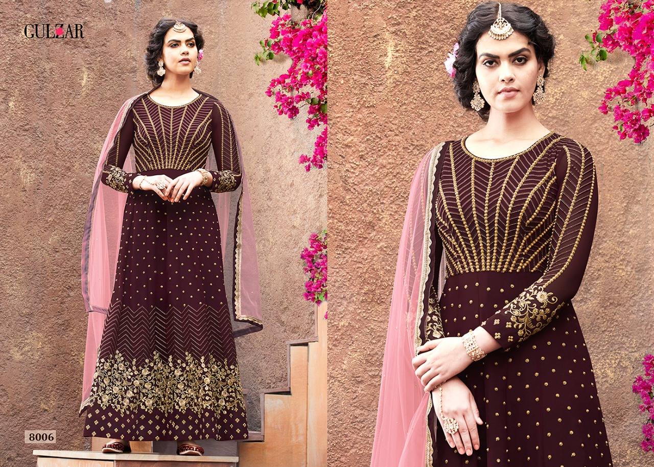 Rahemat By Gulzar 8001 To 8006 Series Designer Anarkali Suits Collection Beautiful Stylish Colorful Party Wear & Occasional Wear Faux Georgette Embroidered Dresses At Wholesale Price