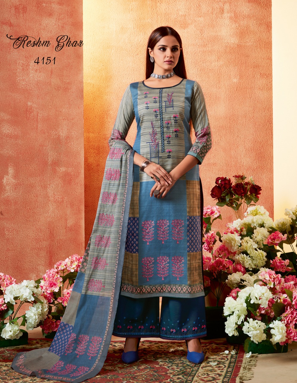 Reshm Ghar By Kessi Fabric 4151 To 4158 Series Beautiful Suits Stylish Fancy Colorful Party Wear & Occasional Wear Satin Printed With Placement Work Dresses At Wholesale Price