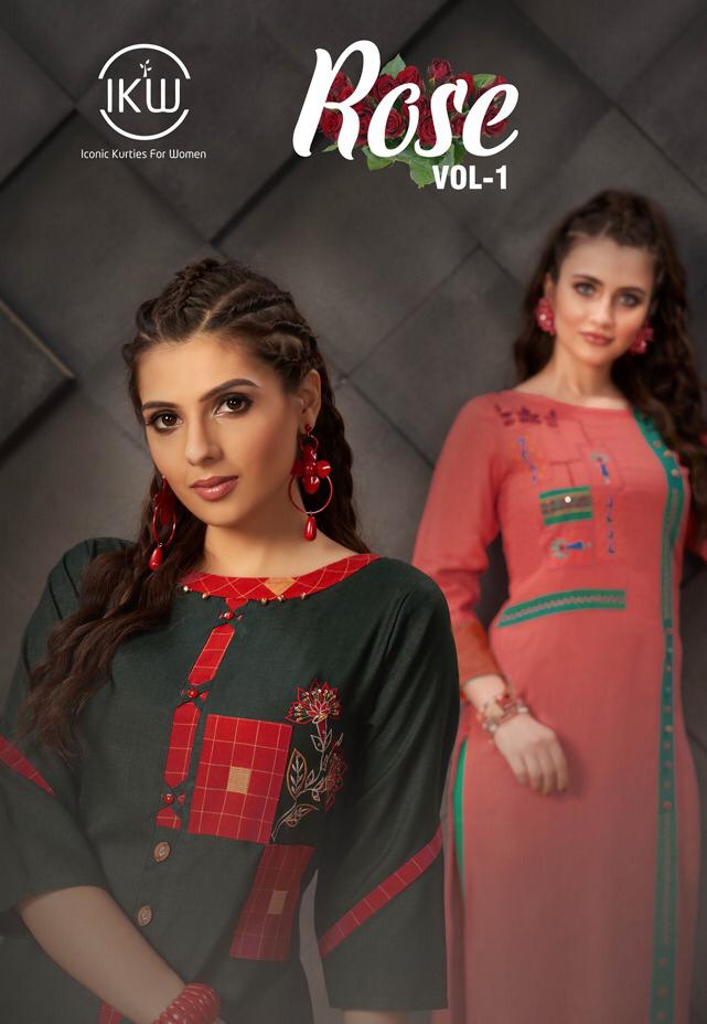 Rose Vol-1 By Ikw 001 To 008 Series Beautiful Stylish Fancy Colorful Casual Wear & Ethnic Wear & Ready To Wear Rayon Slub Embroidery Kurtis At Wholesale Price