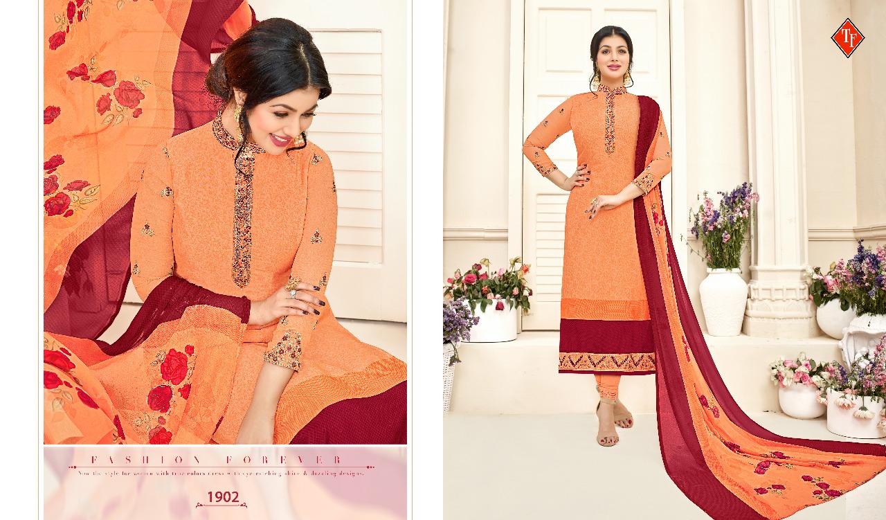 Royal Silk By Tanishk Fashion 1901 To 1908 Series Beautiful Stylish Fancy Colorful Fancy Designer Party Wear & Occasional Wear French Crepe Embroidered Dresses At Wholesale Price