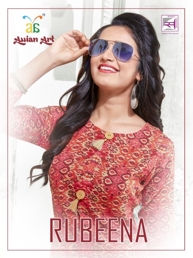 Rubeena By Assian Arts 1001 To 1012 Series Stylish Fancy Beautiful Colorful Casual Wear & Ethnic Wear Satin Printed Kurtis With Belt At Wholesale Price