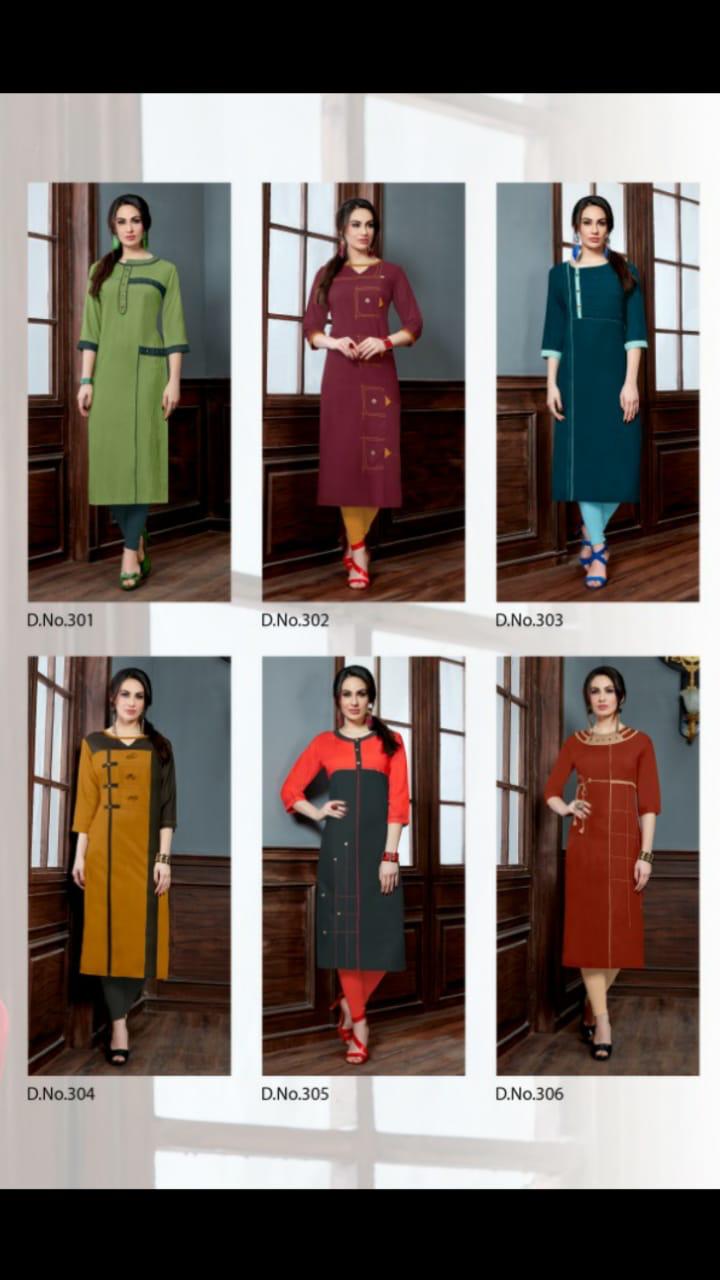 Sakshi Vol-1 By V S Fashions 301 To 306 Series Beautiful Colorful Stylish Fancy Party Wear & Occasional Wear & Ready To Wear Rayon Printed Kurtis At Wholesale Price