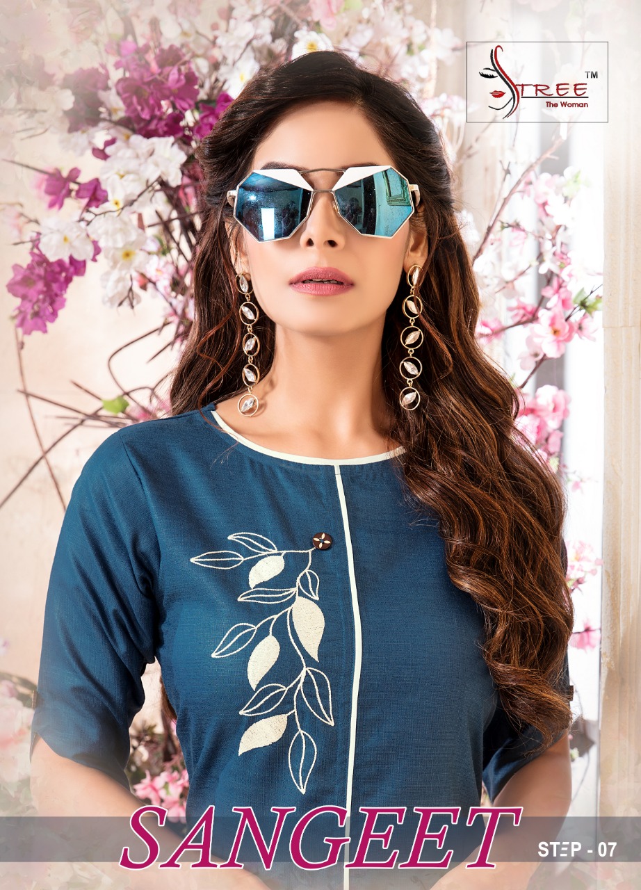 Sangeet Vol-7 By Stree The Woman 7001 To 7006 Series Beautiful Colorful Stylish Fancy Casual Wear & Ethnic Wear & Ready To Wear Heavy Cotton Magic Slub With Embroidered Kurtis At Wholesale Price