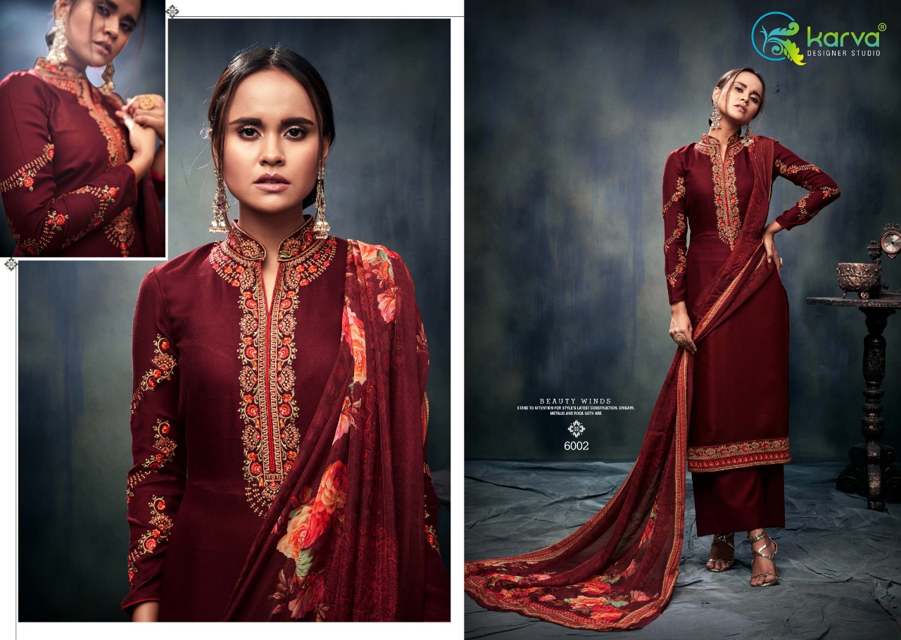 Sarah By Karva Designer Studio 6001 To 6006 Series Designer Festive Suits Collection Beautiful Stylish Fancy Colorful Party Wear & Occasional Wear Pure Viscose Pashmina Embroidered Dresses At Wholesale Price