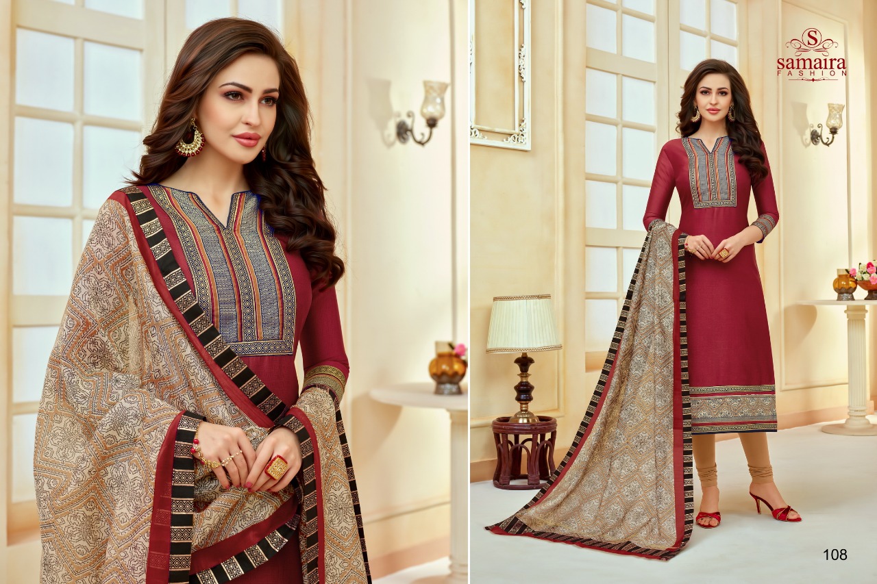 Dhamaal By Samaira Fashion 108 To 114 Series Beautiful Suits Colorful Stylish Fancy Casual Wear & Ethnic Wear Pure Cotton With Digital Neck & Daman Dresses At Wholesale Price