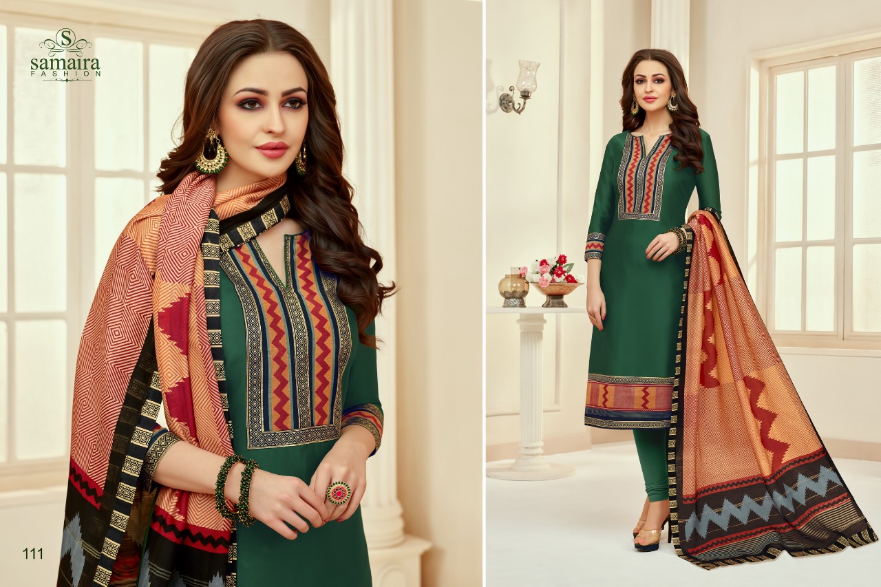Dhamaal By Samaira Fashion 108 To 114 Series Beautiful Suits Colorful Stylish Fancy Casual Wear & Ethnic Wear Pure Cotton With Digital Neck & Daman Dresses At Wholesale Price