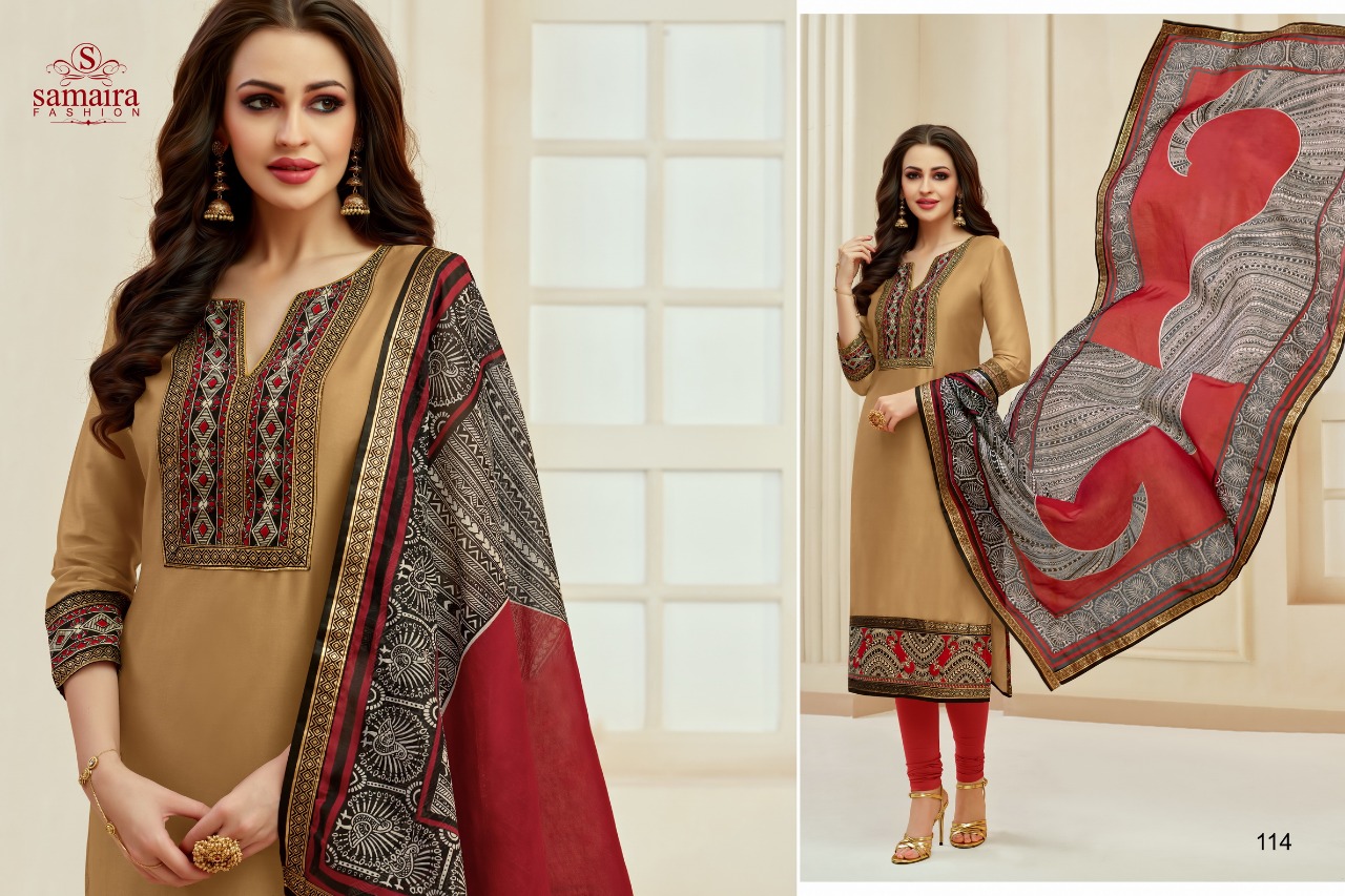Dhamaal By Samaira Fashion 108 To 114 Series Beautiful Suits Colorful Stylish Fancy Casual Wear & Ethnic Wear Pure Cotton With Digital Neck & Daman Dresses At Wholesale Price