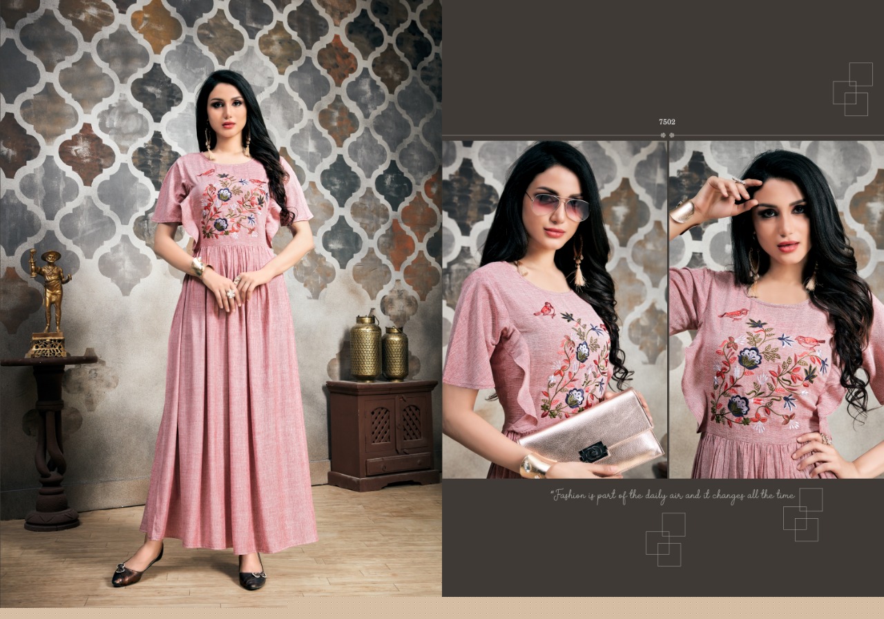 Shangar By Micro Designer 7501 To 7508 Series Stylish Fancy Beautiful Colorful Casual Wear & Ethnic Wear Namo Slub With Fancy Embroidery Kurtis At Wholesale Price