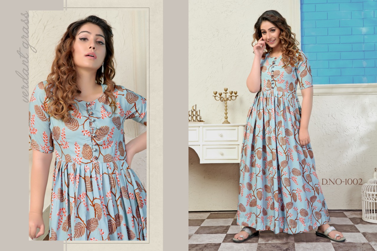 Shayka Vol-1 By Tejavee 1001 To 1006 Series Beautiful Stylish Fancy Colorful Casual Wear & Ethnic Wear & Ready To Wear Heavy Muslin Digital Printed Gowns At Wholesale Price