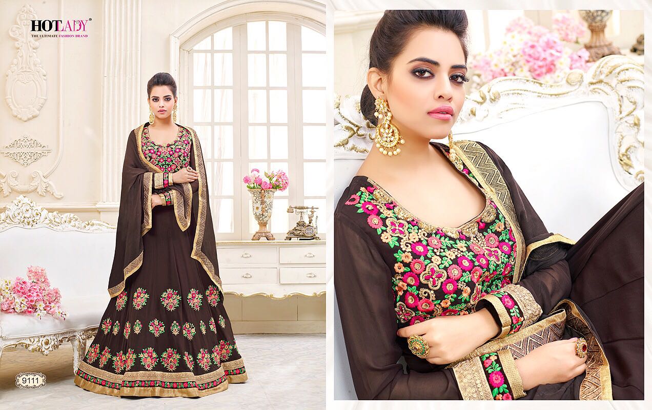 Shemaya By Hot Lady 9111 To 9116 Series Designer Anarkali Collection Suits Beautiful Stylish Fancy Colorful Party Wear & Occasional Wear Chiffon/ Georgette Dresses At Wholesale Price