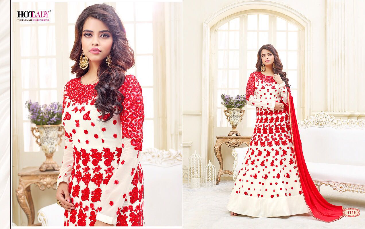 Shemaya By Hot Lady 9111 To 9116 Series Designer Anarkali Collection Suits Beautiful Stylish Fancy Colorful Party Wear & Occasional Wear Chiffon/ Georgette Dresses At Wholesale Price