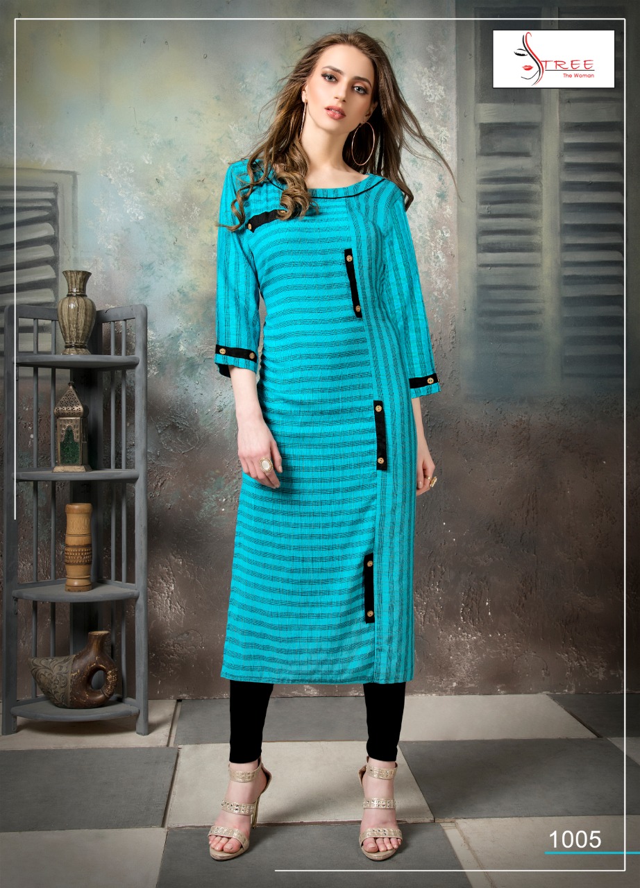 Stree The Woman By Shree Creation 1006 To 1006 Series Beautiful Colorful Stylish Fancy Party Wear & Ethnic Wear & Ready To Wear Heavy Rayon Weaving Dobby Pattern Kurtis At Wholesale Price