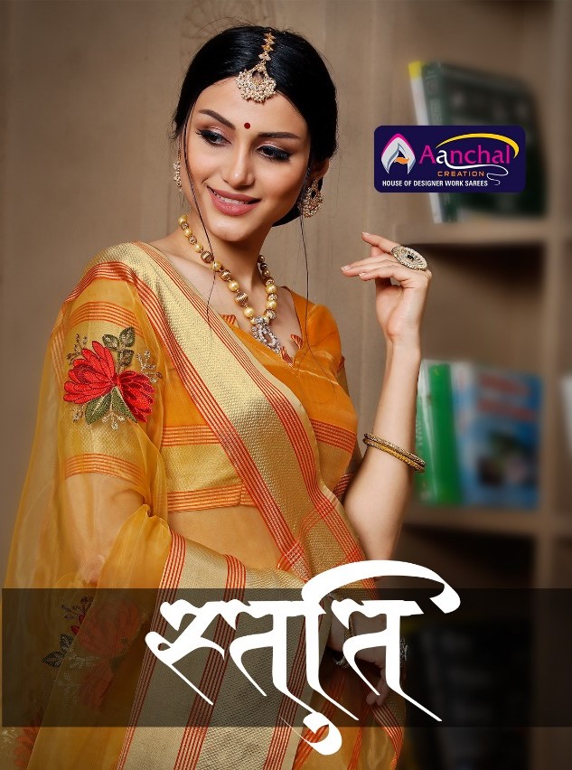 Stuti By Aanchal Sarees 30001 To 30010 Series Indian Traditional Wear Collection Beautiful Stylish Fancy Colorful Party Wear & Occasional Wear Organza Embroidered Sarees At Wholesale Price