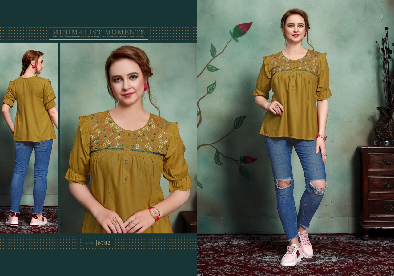 Suhanaa By Micro Designer 6701 To 6705 Series Designer Beautiful Stylish Colorful Fancy Ready To Wear & Casual Wear & Ethnic Wear Rayon Slub Tops At Wholesale Price