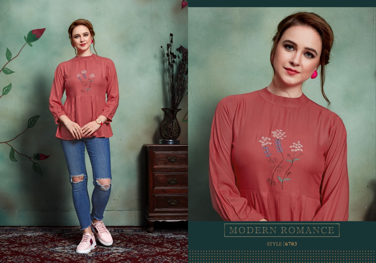 Suhanaa By Micro Designer 6701 To 6705 Series Designer Beautiful Stylish Colorful Fancy Ready To Wear & Casual Wear & Ethnic Wear Rayon Slub Tops At Wholesale Price