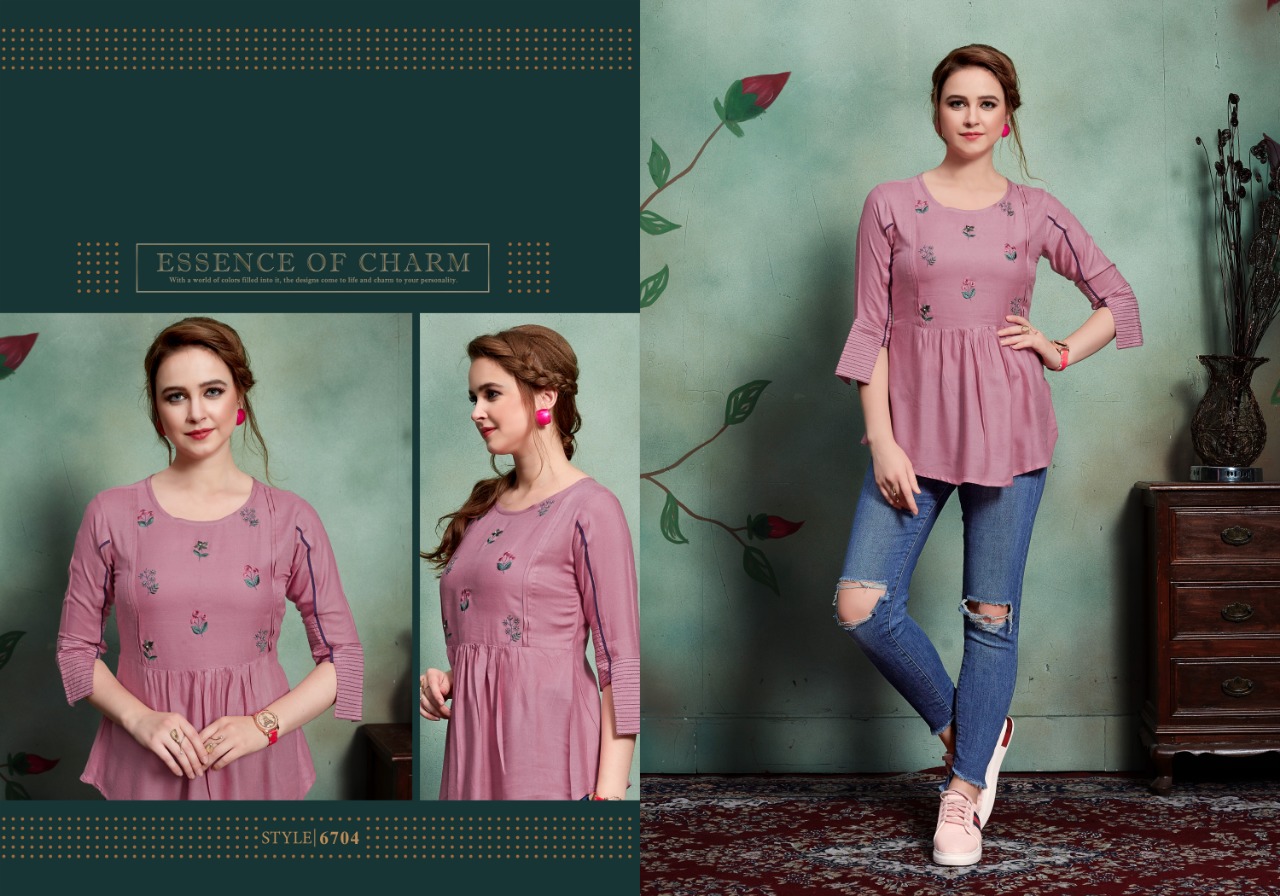 Suhanaa By Micro Designer 6701 To 6705 Series Designer Beautiful Stylish Colorful Fancy Ready To Wear & Casual Wear & Ethnic Wear Rayon Slub Tops At Wholesale Price