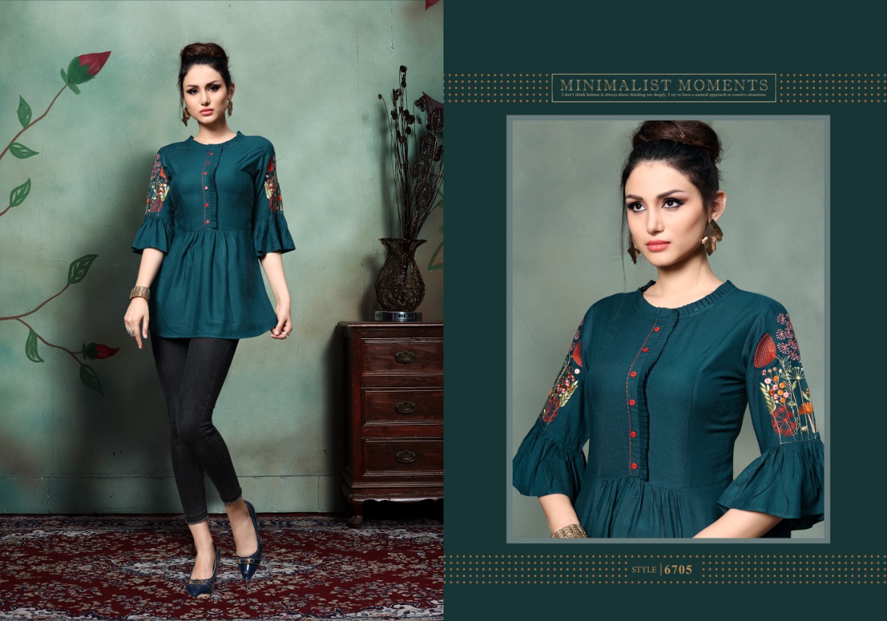Suhanaa By Micro Designer 6701 To 6705 Series Designer Beautiful Stylish Colorful Fancy Ready To Wear & Casual Wear & Ethnic Wear Rayon Slub Tops At Wholesale Price