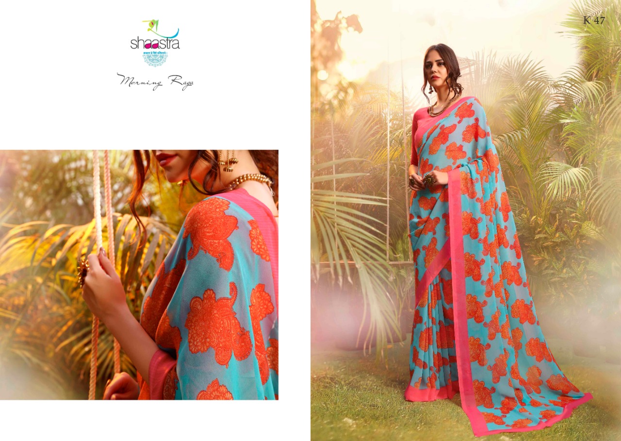 Suhane Mausam By Shaastra Saree 41 To 50 Series Indian Traditional Wear Collection Beautiful Stylish Fancy Colorful Party Wear & Occasional Wear Pure Bemberg Georgette Printed Sarees At Wholesale Price