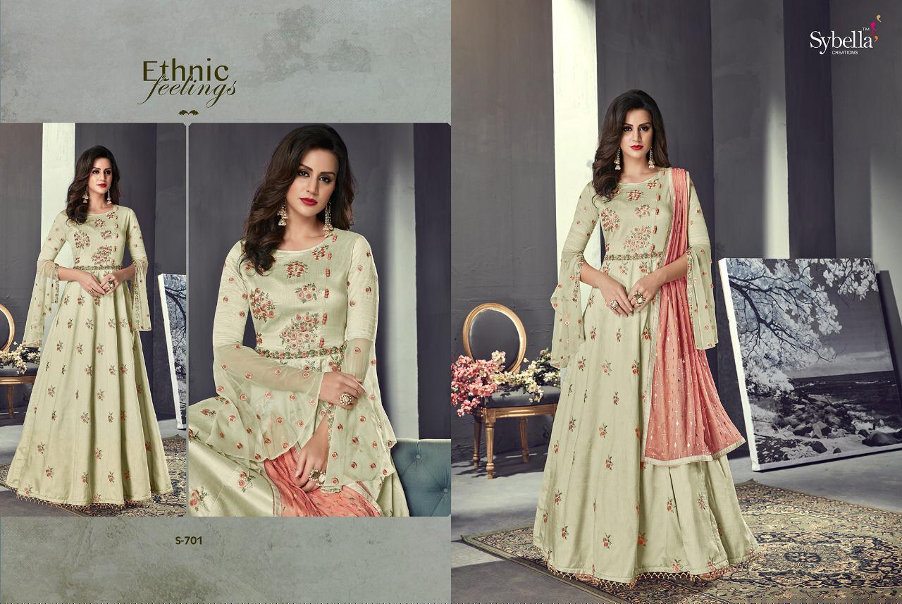 Sybella S-701 By Sybella Creations 701 To 706 Series Bollywood Beautiful Stylish Designer Heavy Embroidered Occasional Wear Party Wear Tussar Silk Dresses At Wholesale Price