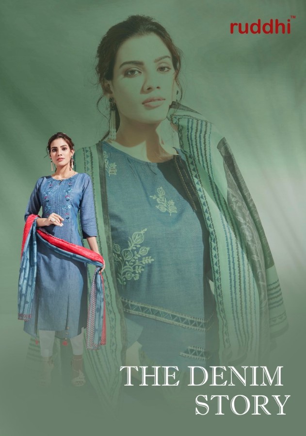 The Denim Story By Ruddhi Dressline 1911 To 1916 Series Beautiful Stylish Colorful Fancy Casual Wear & Ethnic Wear & Ready To Wear Soft Denim With Work Tops & Dupatta At Wholesale Price