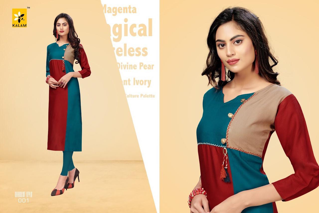 Womens By Kalam 001 To 008 Beautiful Stylish Colorful Fancy Party Wear & Ethnic Wear & Ready To Wear Cotton Rayon Kurtis At Wholesale Price