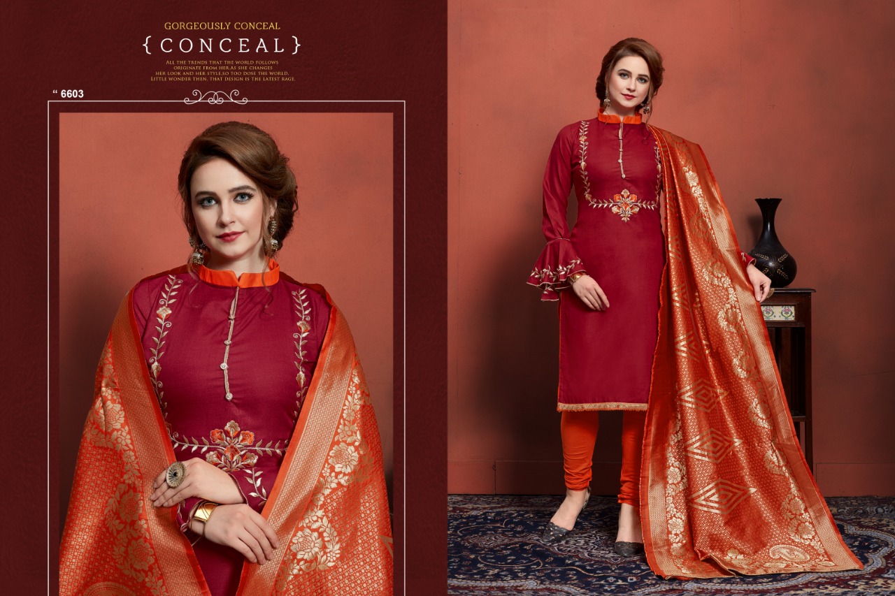 Wonder By Micro Designer 6601 To 6606 Series Beautiful Winter Collection Suits Stylish Fancy Colorful Casual Wear & Ethnic Wear Heavy Cotton Slub With Embroidery Dresses At Wholesale Price