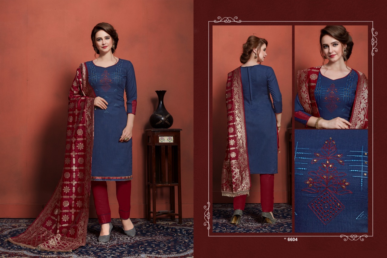 Wonder By Micro Designer 6601 To 6606 Series Beautiful Winter Collection Suits Stylish Fancy Colorful Casual Wear & Ethnic Wear Heavy Cotton Slub With Embroidery Dresses At Wholesale Price