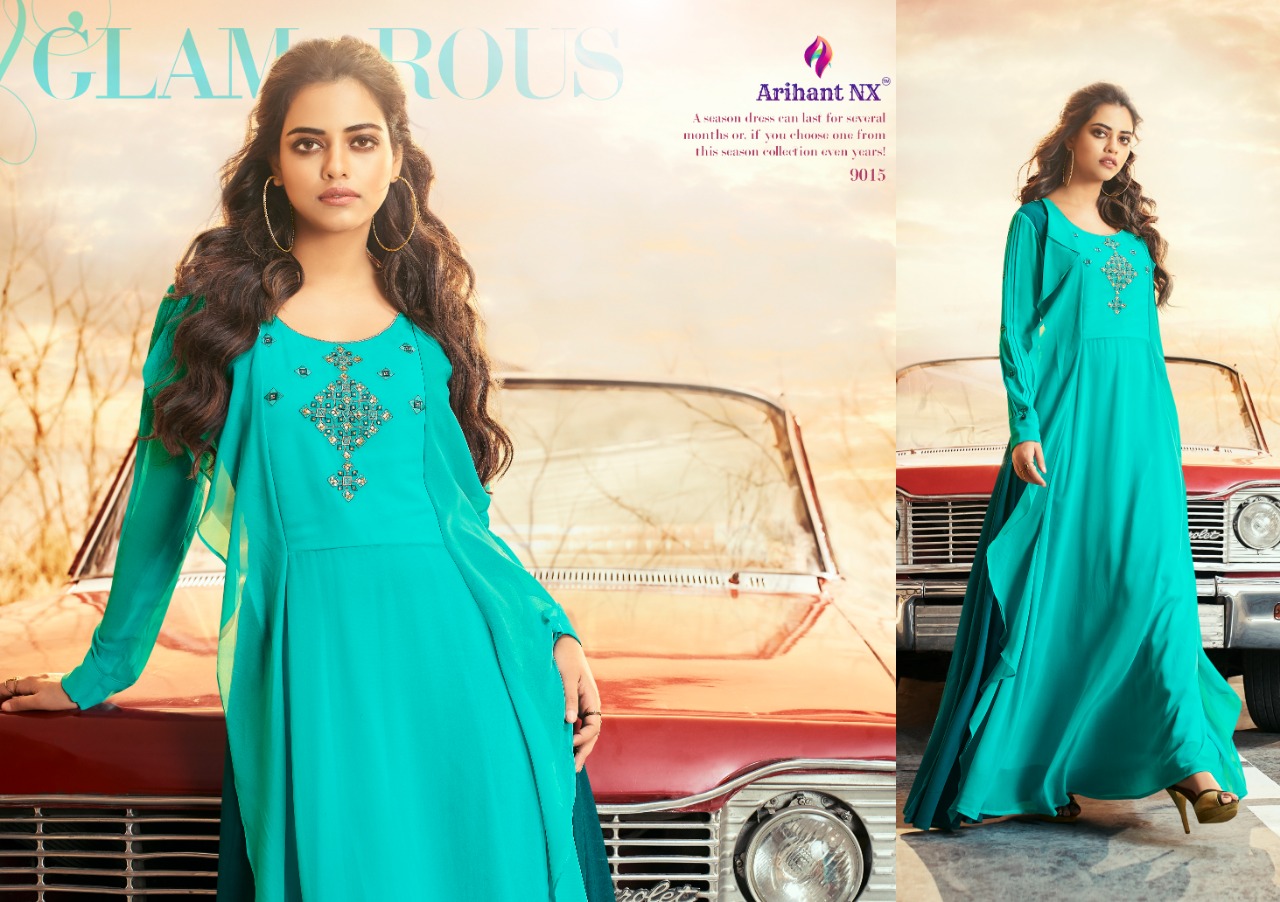 Zara Vol-2 By Arihant Nx 9008 To 9015 Series Designer Beautiful Stylish Fancy Colorful Casual Wear & Ethnic Wear & Ready To Wear Semi Georgette With Embroidery Inner Royal Crape Gowns At Wholesale Price